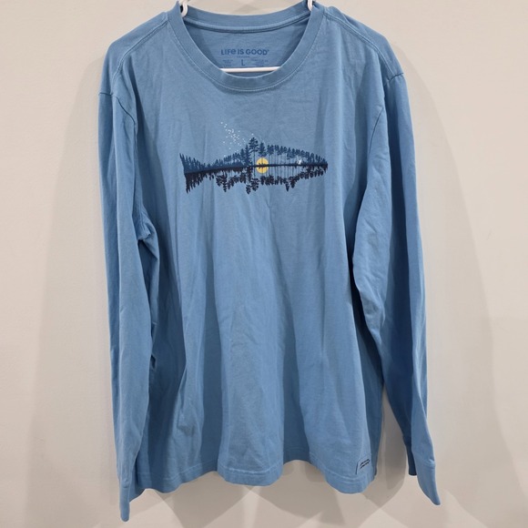 Life Is Good Other - Life Is Good Mens Crusher T-shirt Size Large Blue Fish Outdoor Hiking Cotton
